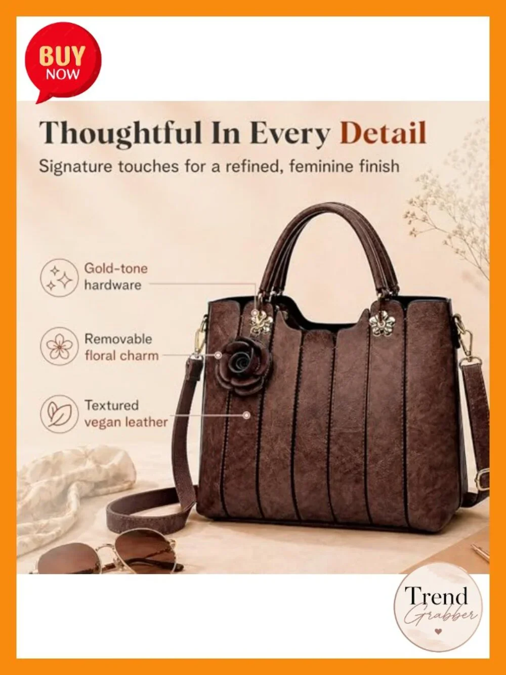 Medium Vegan Leather Satchel Tote 3-Way Bag Crossbody Shoulder